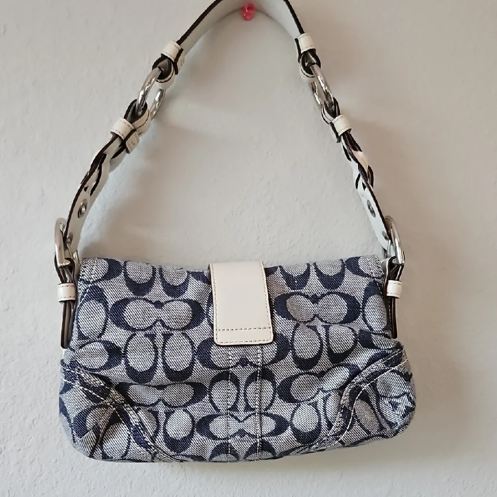 Coach Blue and White Monogram Shoulder Bag - Picture 4 of 7